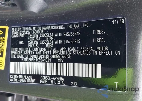 2019 Toyota Highlander Limited Platinum z USA, uszkodzony, nr VIN 5TDDZRFH1KS941031